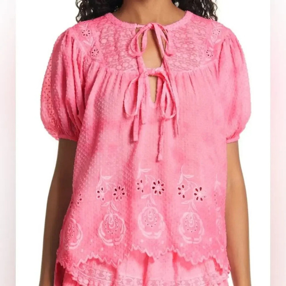 LoveShackFancy Bronte Eyelet Top Fuchsia Pink Size XS - Picture 1 of 9